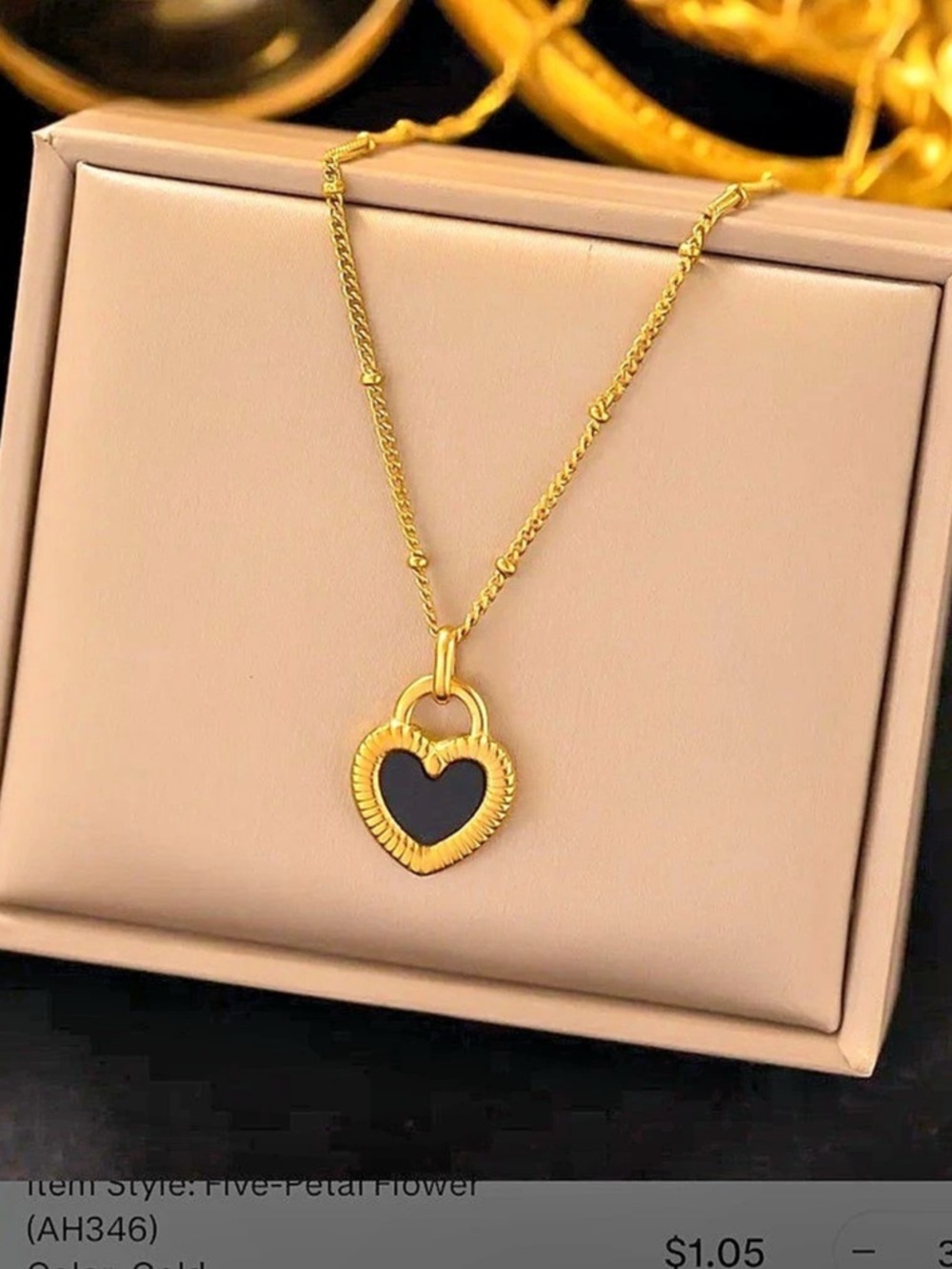 Gold-Tone Heart Pendant Necklace Like New